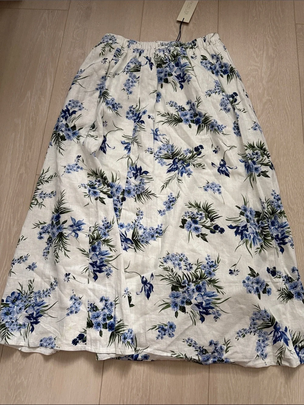 Rachel Zoe White Midi Skirt with Blue Floral Print